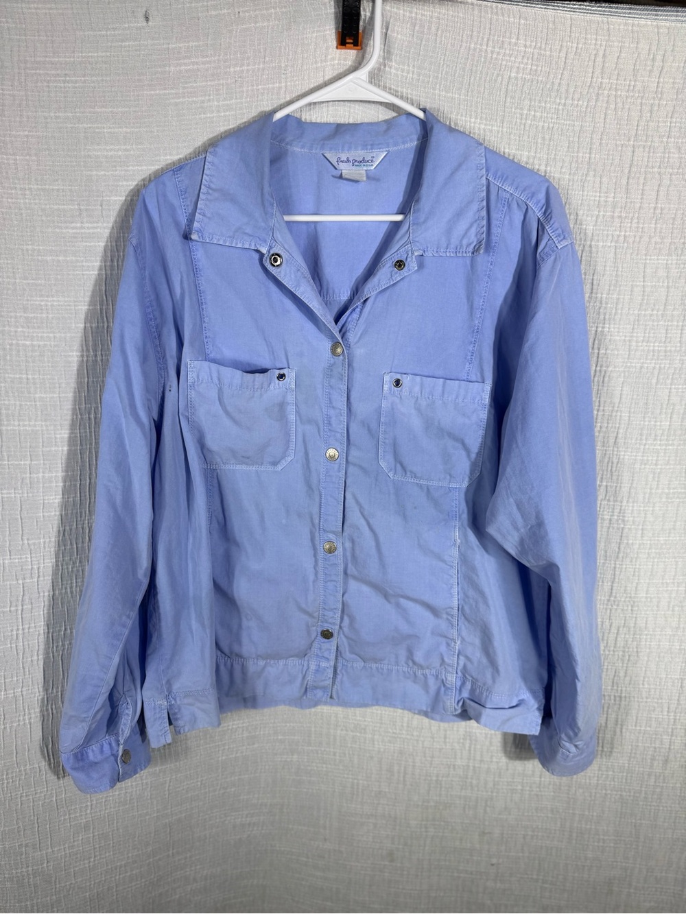 Fresh Produce Light Blue Snap Front Utility Jacket Shirt USA Made Women’s Large‎